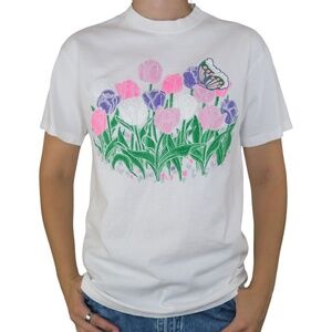 Vintag 90s Cottagecore Puff Print Butterfly Tulip Floral Shirt